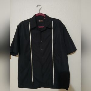 Black Button-Up Shirt with White Stripes